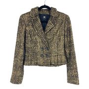 W By Worth Women's Sz 4 Gold Black Crop Tweed Collared Long Sleeve *READ