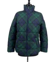 Old Navy Women’s Plaid Green Navy Fleece Lined Puffer Jacket Coat Size XS
