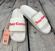 Juicy Couture Women’s Whimsey Slide Sandals Gothic Letters White Hot Pink 9 NEW