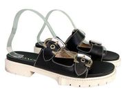 Coach C8925 Women's Black Leather Open Toe Double Buckle Piper Sandal Size 9B