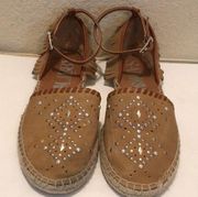 SAM & LIBBY Espadrilles Brown leather FRINGE 8.5