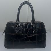 Dooney & Bourke Domed Zip Satchel Bag Purse Brown Croco Embossed Leather