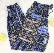 Joe B Boho Blue Pattern Stretchy Light Joggers S