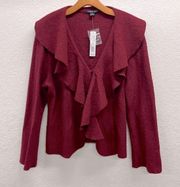 Ruffled Collar Wool Jacket Sweater XL Ruby Red