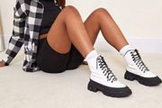 Two Tone Chunky Sole Moto Biker Boots 90s Style Y2K Platform Fashion Combat Booties  