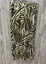 Joie Green Zebra Animal Print Wide Leg Pants Elastic Waist High Rise