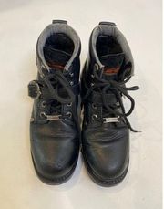 Harley-Davidson Faded Glory Black Lace Up Moto Leather Ankle Boots Sz 7.5 Women