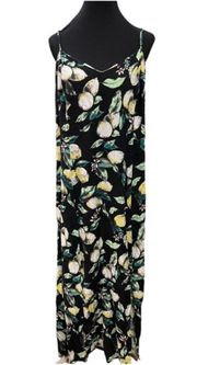 XHILARATION Dress Black Floral Lemon Print Double Slit Maxi Size 4X