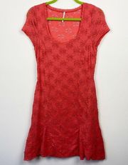 FREE PEOPLE Red Orange Cap Sleeve Eyelet Dress M