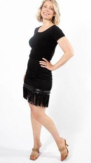 Alexis Black Leather Fringe Bodycon Mini Skirt Size S
