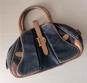 Y2k Vintage  Denim leather trim bowler hand bag