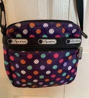 LeSportSac multicolor dots on purple crossbody bag EUC