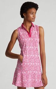 RLX  Printed V-Neck Knit Bright Pink Fish Womens Golf Dress