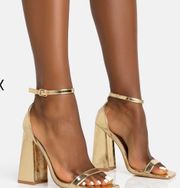 Gold Metallic Chunky High Heels 