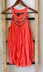 Orange Beaded Sequins Embroidered Boho Hippie Tank Top Blouse