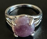 Round purple amethyst S925 silver ring size 8