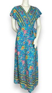 PrettyGarden Wrap Dress Blue Floral Women Size Medium Short Sleeve Summer Spring