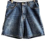 Eddie Bauer High Rise Denim Shorts Flat Front Casual 100% Cotton Blue 8 31"