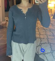 Brandy Melville Blue Quarter Button Waffle Top