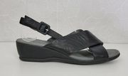 Trotters Lee Women Sandals Size 7.5 Black Leather CrissCross Slingback Wedge