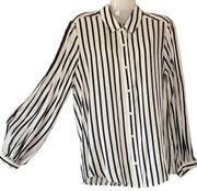 NEW J McLaughlin Navy and White Striped Button Down Blouse with Bishop Sleeves M