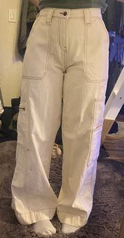 High Rise Cream/White Cargo Jeans