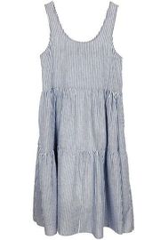 Kiel James Patrick Womens Pinstripe Tank Dress Tiered Pockets Cotton Size Small