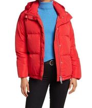 Rebecca Minkoff Zayne Quilted Puffer Down Jacket Red Large Hooded Long Sleeve