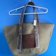 Time and Tru Tan with Gold Accents Jute Pocket Tote Bag