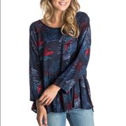 Roxy Landslide Navy Palm Print Peasant Top size M