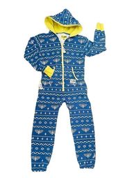 Tipsy Elves Hanukkah Union Suit Jumpsuit Corton Unisex Zip Up Blue Yellow