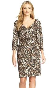 NYDJ Womens Dress Size 2 Ruched Leopard Print Sheath Built In Shapewear NEW