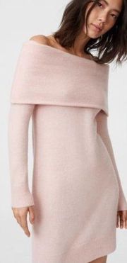 Club Monaco Charlotta pink wool blend off the shoulder sweater dress small