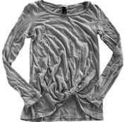 Bobi Shirt Womens X Small Grey Knotted Front Long Sleeve Round Neck Tee Cotton