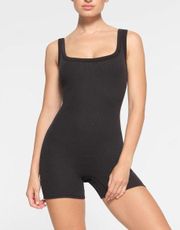 Black Cotton Rib Onesie Bodysuit Romper - XS- Soot