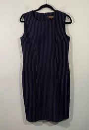 Vintage Brooks Brother Navy Vertical Striped Sleeveless Sheath Dress Size 6 USA