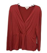 Halston Red Surplice Long Sleeve Blouse