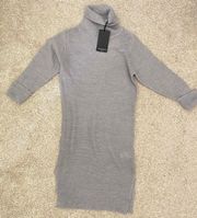 Brave Soul Grey Knit Turtle Neck Slit Holiday Dress