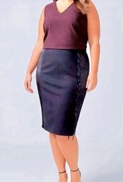 LANE BRYANT Black Ponte & Sateen Lace-Up Pencil Skirt sz 28