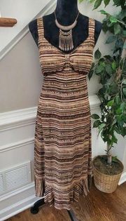 Karin Stevens Women Brown 100% Rayon Sleeveless V-Neck Knee Length Dress Size 10