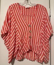 Karlie red white stripe button up blouse size M