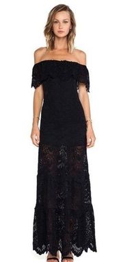 Positano Black Lace Off Shoulders Maxi Dress