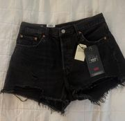 Black Denim Levi 501 High Rise Shorts