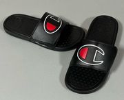Black Red Logo Slip-On Summer Slippers Slides Flip-Flops Sandals Shoes Size 8 🖤❤️