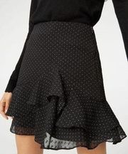 Club Monaco Textured Polka Dot Ruffle Hem A-Line Mini Skirt Black Womens Size 00