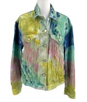 Aritzia Wilfred Free Colorful Hand-Dyed Tie Dye Denim Jean Jacket size Small