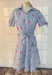 Chloe & Rene striped pink flamingo button down collared shirt dress size small