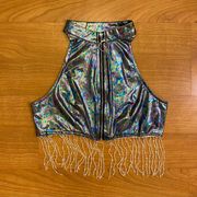 Oil Slick Metallic Rainbow Beaded Fringe Festival Top