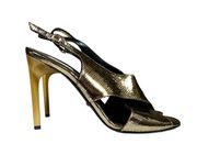 Slingback Metallic Gold Stiletto 4” Heel Sandals Sz 9