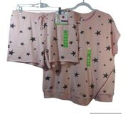 Seven7 Pink Lotus Star Print Terry Cloth Casual Short Set Size L